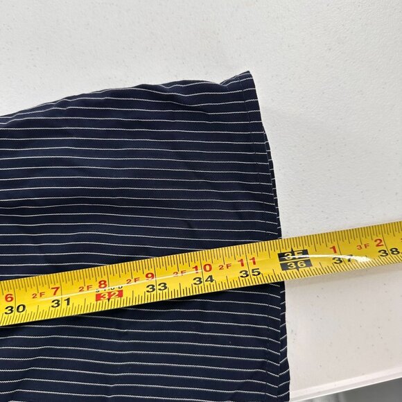 Luxology Navy Pinstripe Ruffle Sleeve Dress 8 Rayon Tencel Striped Old Money - Picture 4 of 10